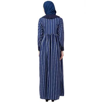 Blue And White Striped Abaya With Baby Collar 5