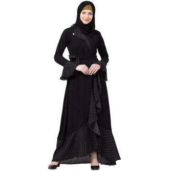 Designer Polka Dotted Abaya- Black 1