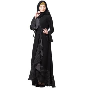 Designer Polka Dotted Abaya- Black 3