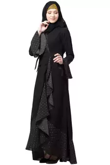 Designer Polka Dotted Abaya- Black