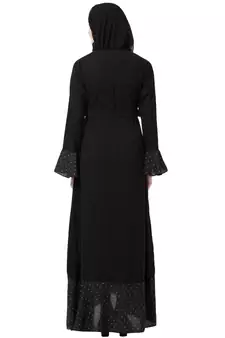Designer Polka Dotted Abaya- Black