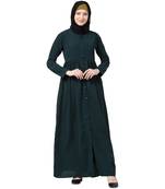Front Open Abaya With Pintucks- Bottle Green