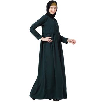 Front Open Abaya With Pintucks- Bottle Green 2