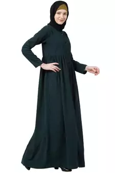 Front Open Abaya With Pintucks- Bottle Green