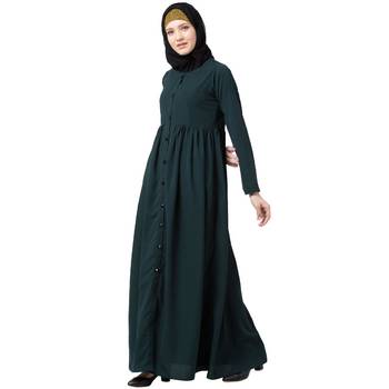 Front Open Abaya With Pintucks- Bottle Green 3