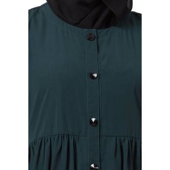 Front Open Abaya With Pintucks- Bottle Green 4