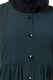 Front Open Abaya With Pintucks- Bottle Green