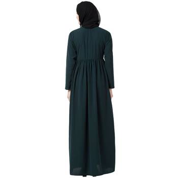 Front Open Abaya With Pintucks- Bottle Green 5