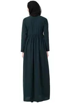 Front Open Abaya With Pintucks- Bottle Green