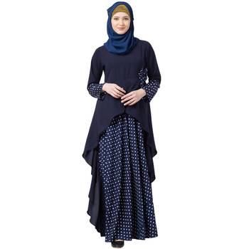 Polka Dotted Asymmetrical Dress Abaya- Navy Blue 1