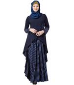 Polka Dotted Asymmetrical Dress Abaya- Navy Blue