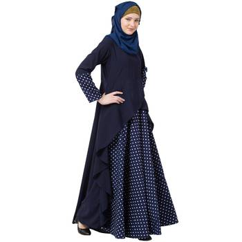 Polka Dotted Asymmetrical Dress Abaya- Navy Blue 2