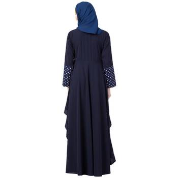Polka Dotted Asymmetrical Dress Abaya- Navy Blue 5