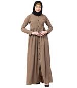 Front Open Abaya With Pintucks- Beige
