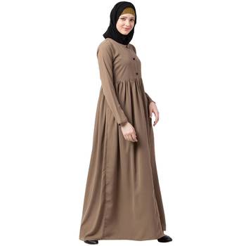 Front Open Abaya With Pintucks- Beige 2