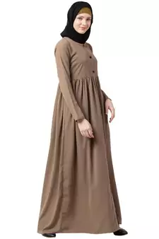 Front Open Abaya With Pintucks- Beige