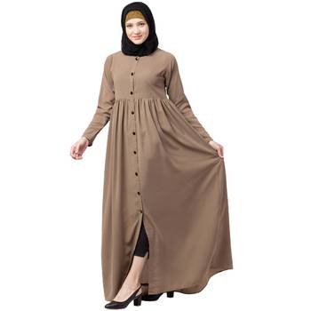 Front Open Abaya With Pintucks- Beige 3