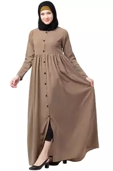 Front Open Abaya With Pintucks- Beige