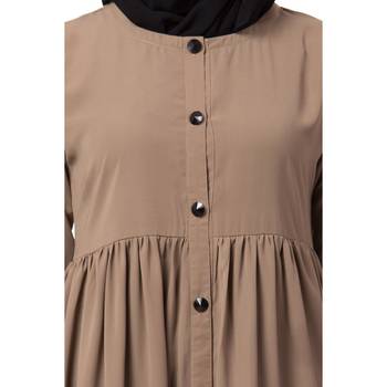 Front Open Abaya With Pintucks- Beige 4