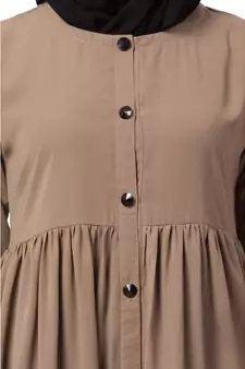 Front Open Abaya With Pintucks- Beige