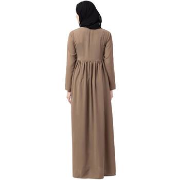Front Open Abaya With Pintucks- Beige 5