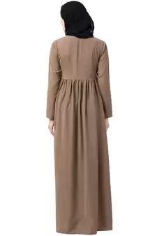 Front Open Abaya With Pintucks- Beige