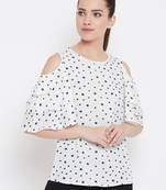 Women White Color Star Printed Crepe Top