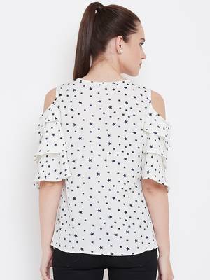 Women White Color Star Printed Crepe Top 2