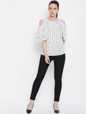 Women White Color Star Printed Crepe Top 3