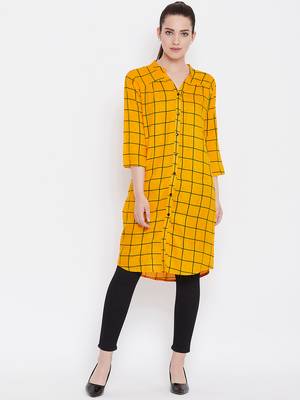 Women Mustard Color Geometric Printed Rayon Tunic 1
