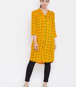 Women Mustard Color Geometric Printed Rayon Tunic