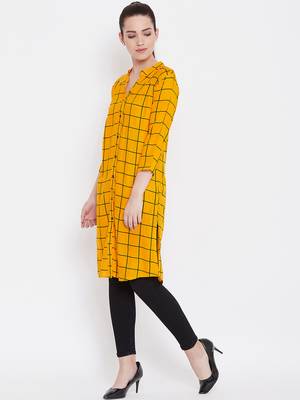 Women Mustard Color Geometric Printed Rayon Tunic 3