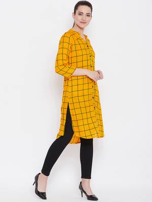 Women Mustard Color Geometric Printed Rayon Tunic 4