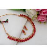 Cute Matt Gold Finish Mango Design Necklace made from Coral & AD Stones