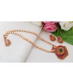 Eye Catching Gheru Polish Necklace with Kemp Stone Peacock Pendant and Matching Jhumkas