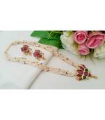 Gorgeous Seed Bead Necklace with Real Uncut Polki Stone Lotus Pendant and Matching Ear Rings (Screw Type)