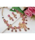 Exquisite Gold Tone Peacock Necklace made out from Ruby & Sapphire (AD) Stones with Matching Ear Rings