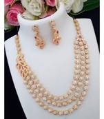 Gorgeous American Diamond 3 Layer Peacock Mop Neckset with Matching Ear Rings