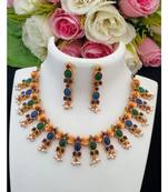 Cute Matt Gold Finish Gutta Pusalu Necklace Embellished by Kemp Stones with Matching Ear Rings