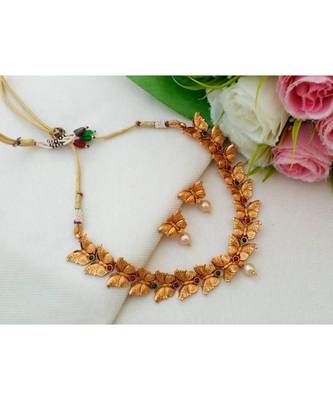 Beautiful Matt Gold Finish Butterfly Necklace with Kemp Stones and Matching Ear Rings 1