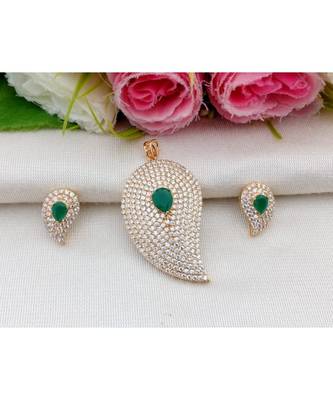 Mezmerising Designer Cubic Zircon Mango Pendant with Matching Ear Rings 1