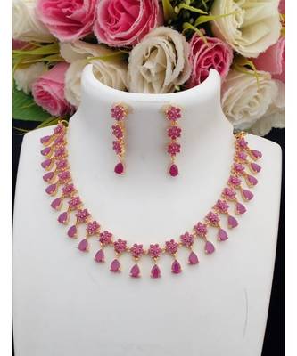 Mezmerising Designer American Diamond Necklace with Matching Ear Rings 1