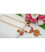 Cute Pearl Cluster Long Haar with Matt Gold Finish Pendant made out from Ruby Stones and Matching Jhumkas