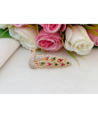 Mezmerising Designer Peacock Hair Clip Embellished by CZ, Ruby & Emerald Stones 1