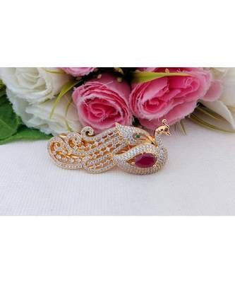 Mezmerising Designer Peacock Hair Clip Embellished by CZ, Ruby & Emerald Stones 1