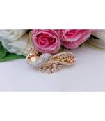 Mezmerising Designer Peacock Hair Clip Embellished by CZ, Ruby & Emerald Stones