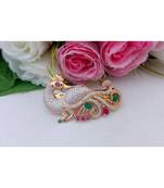 Mezmerising Designer Peacock Hair Clip Embellished by CZ, Ruby & Emerald Stones