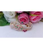 Mezmerising Designer Peacock Hair Clip Embellished by CZ, Ruby & Emerald Stones