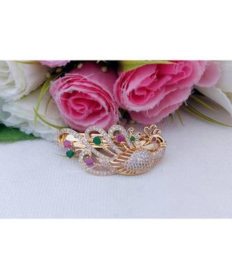 Mezmerising Designer Peacock Hair Clip Embellished by CZ, Ruby & Emerald Stones 1