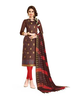 Brown woven banarasi unstitched salwar with dupatta 1